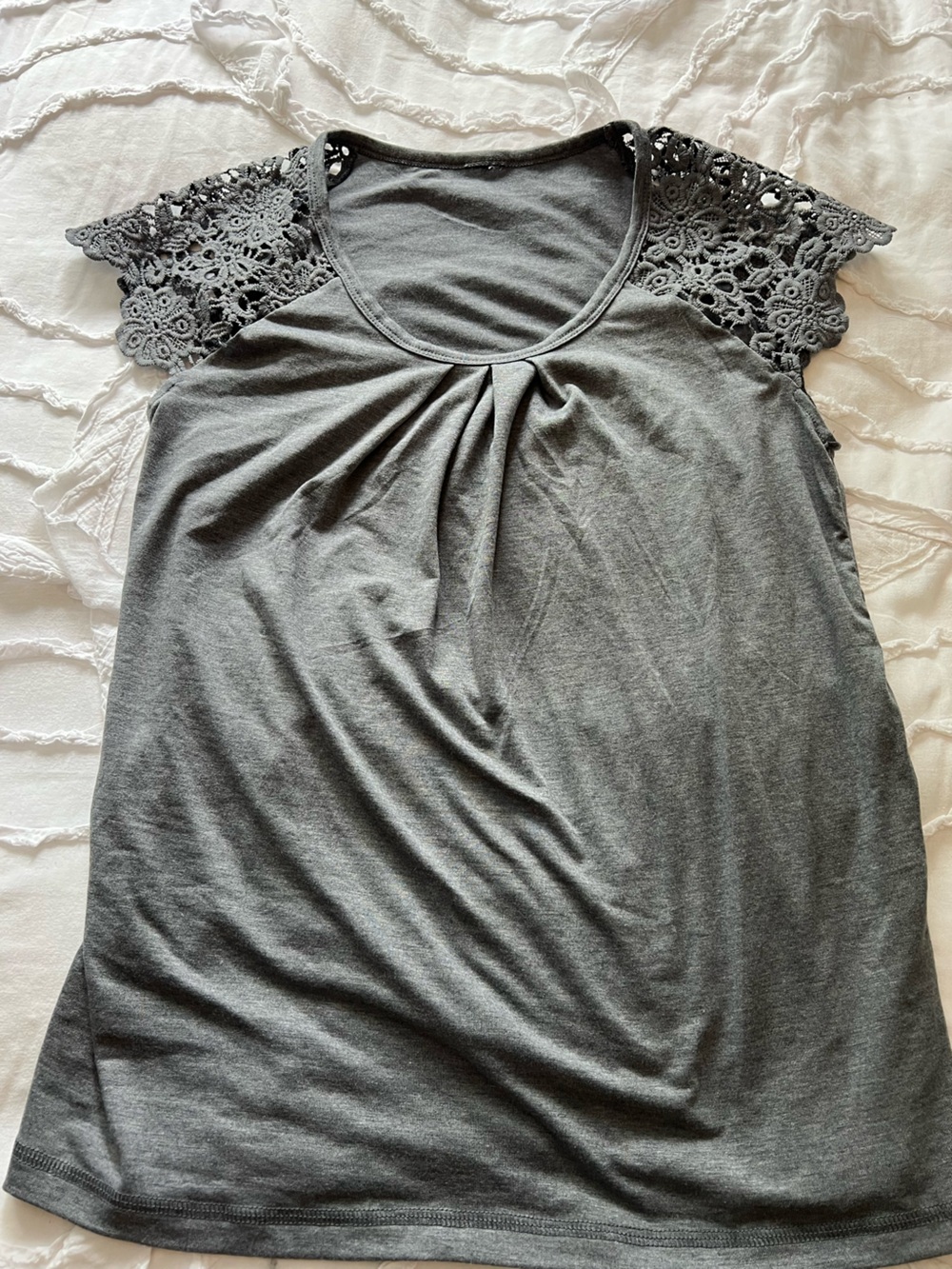 Women’s Gray Crochet Sleeve Knit Top